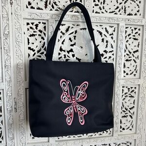 Bob‎ Mackie Wearable Art Embroidered Pink & Black Butterfly Small Tote Bag